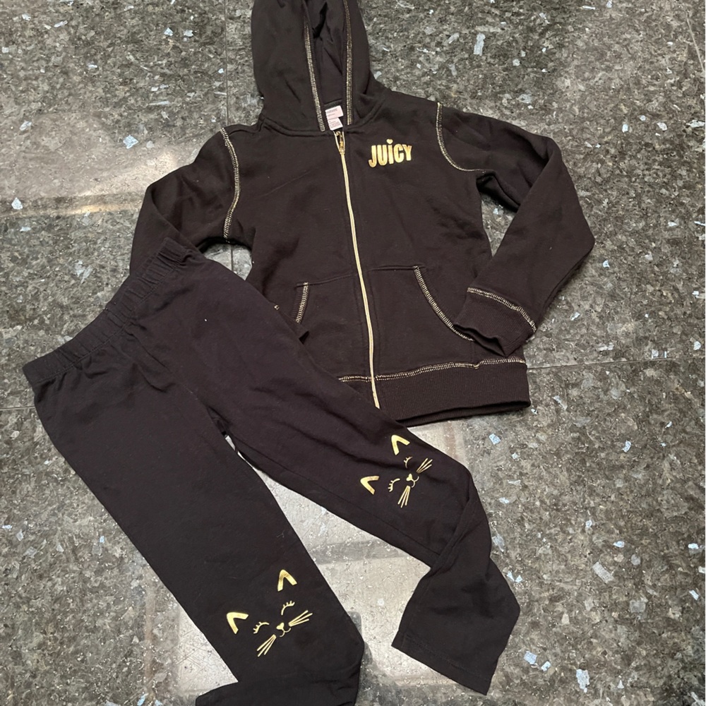 💰 SOLD- NWT JUICY COUTURE black gold cat tracksuit outfit hoodie set